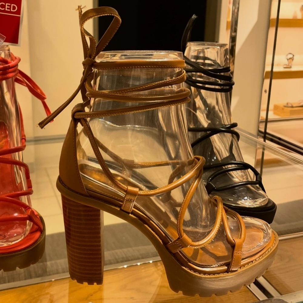 MICHAEL Michael Kors Tan Leather Strappy Lace Up Heels